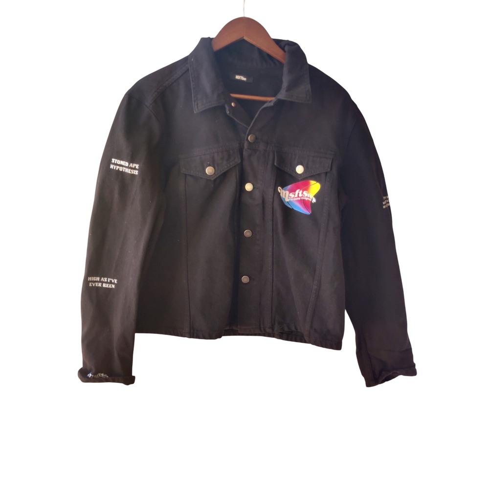 $450 MSFTSrep Jaden Smith Stoned Ape Hypothesis Black Denim Jacket Trippy Unisex
